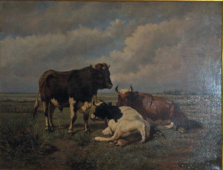unknow artist Two cows and a bull Sweden oil painting art